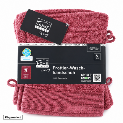 HOME IDEAS Living 6x Frottier Waschhandschuh 16x21 cm Baumwolle Rosa Beere E4
