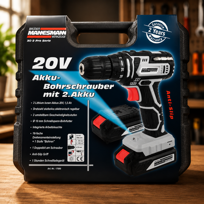 Brüder Mannesmann M17690 Akku Bohrschrauber 20V 2 Akkus 30Nm 2-Gang