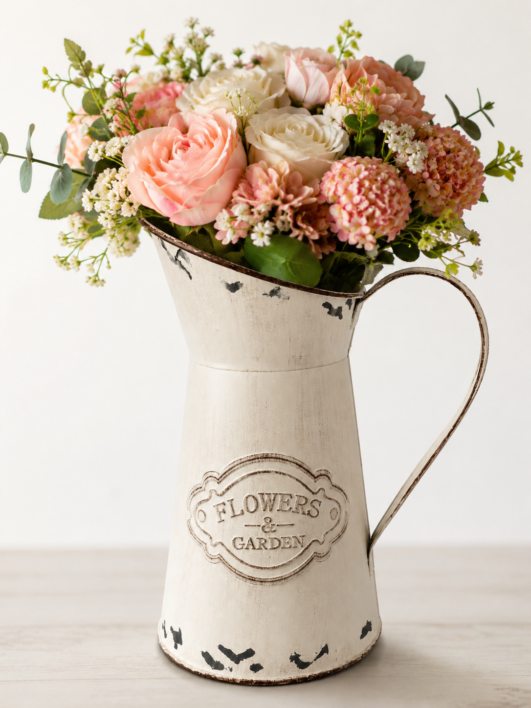 Rustikale Metallvase Weiß Shabby Chic Vintage Milchkännchen Bauernhaus Deko B-08