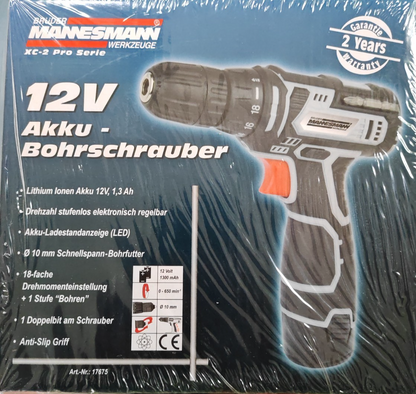 Brüder Mannesmann 12V Akku Bohrschrauber Akkuschrauber Bohrmaschine Set