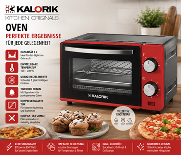 Kalorik TKG OT 2021 RD Mini Backofen 9L 650W Thermostat Timer Kompakt Rot F3