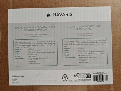 Memoboard Magnetisch 60x40cm MDF Schwarzer Marmor