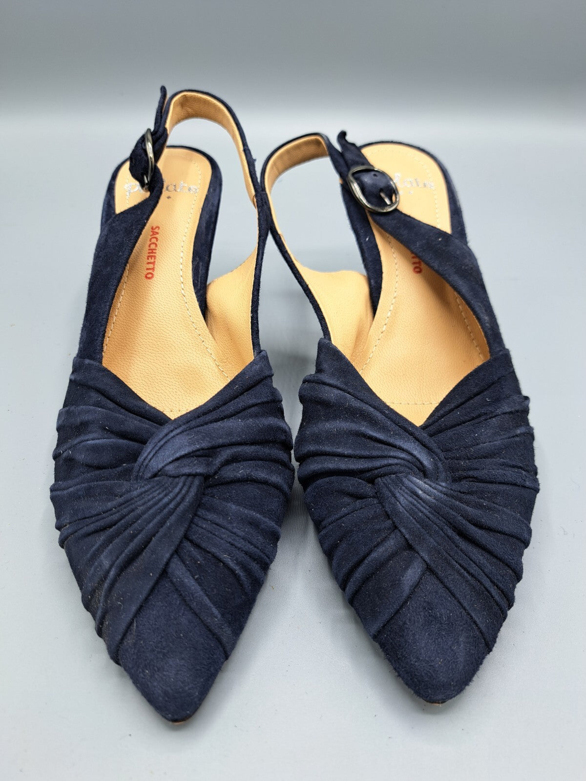 Perlato Damen Slingpumps Gr. 36 Dunkelblau Veloursleder Leder Pumps Elegant G1