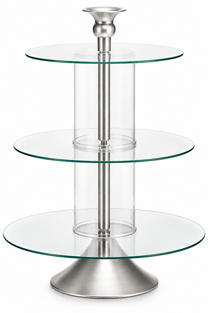 ABELLA Casa Etagere 3 Glasböden Schwarz Silber 45cm Ø33cm Kerzenhalter HA36