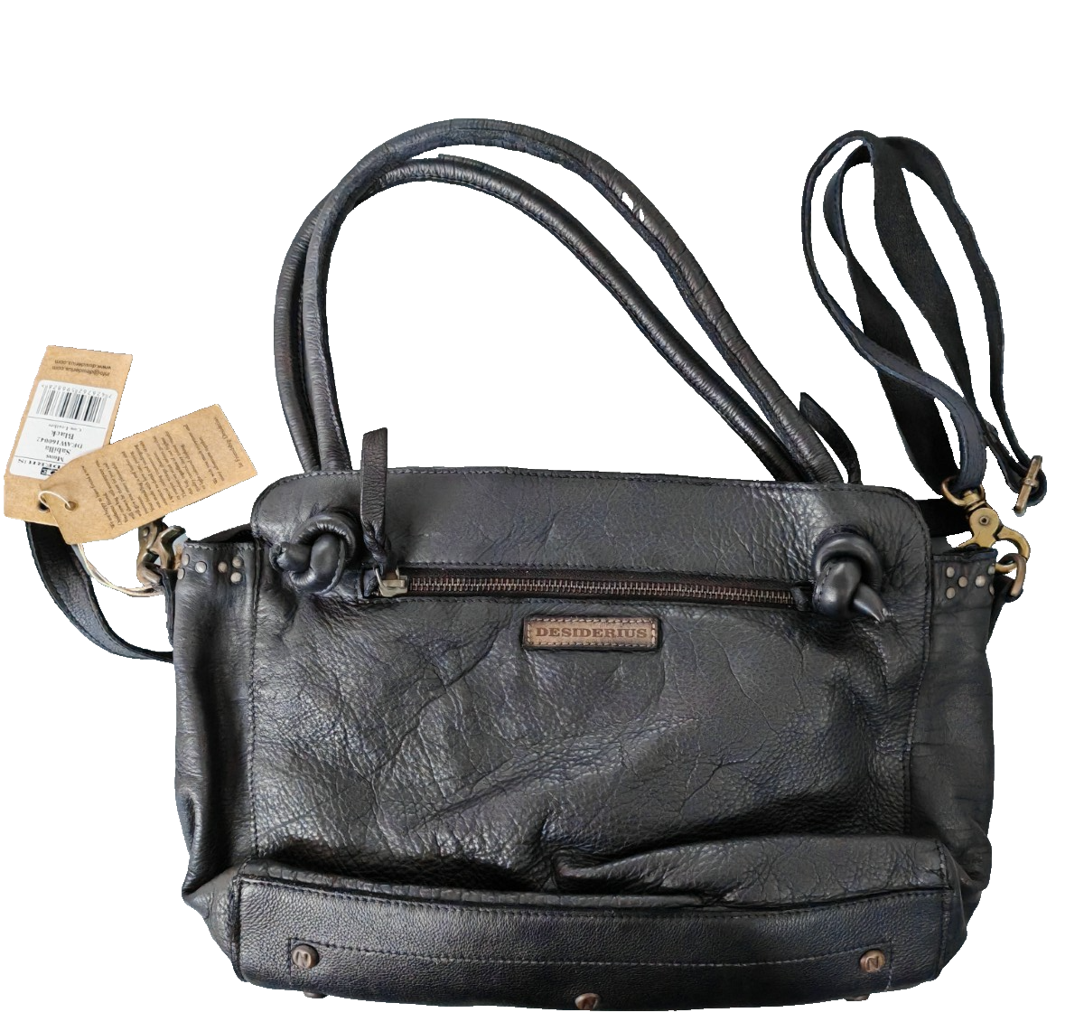 Desiderius Damen Ledertasche Schwarz Schwarz Rindsleder Handtasche Schulter H3
