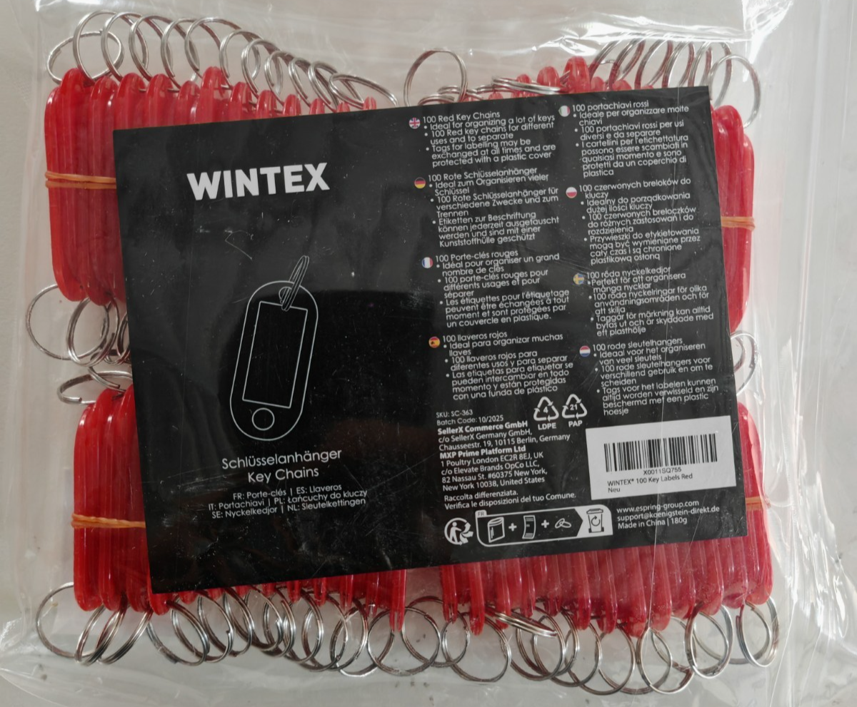 WINTEX 100x Schlüsselanhänger Rot mit Ring Beschriftbar Schlüsselschilder Tag A8