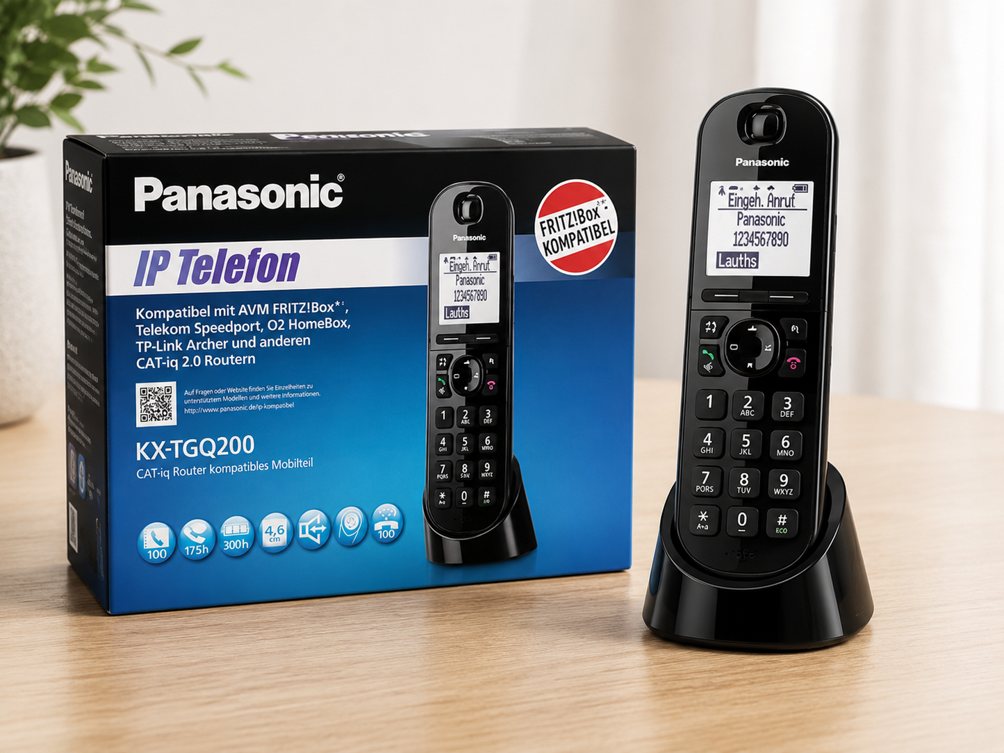Panasonic KX-TGQ200 IP Telefon Schnurlos DECT Schwarz VoIP Festnetz Telefon A8