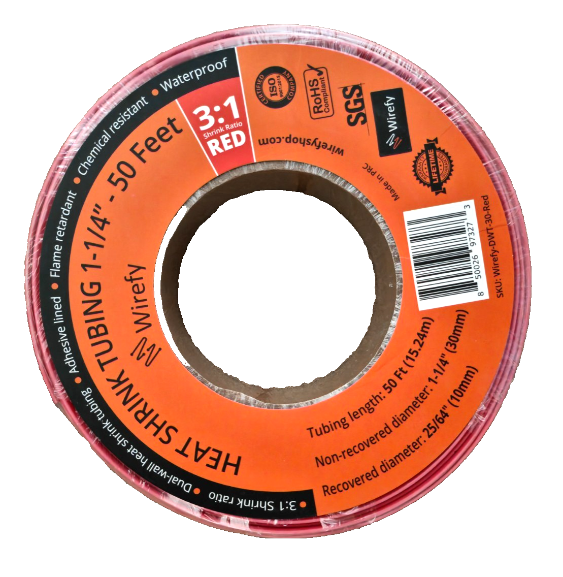 Wirefy Schrumpfschlauch 30mm Rot 15,24m 3:1 mit Kleber Wasserdicht 50 Feet A3