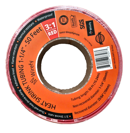 Wirefy Schrumpfschlauch 30mm Rot 15,24m 3:1 mit Kleber Wasserdicht 50 Feet A3