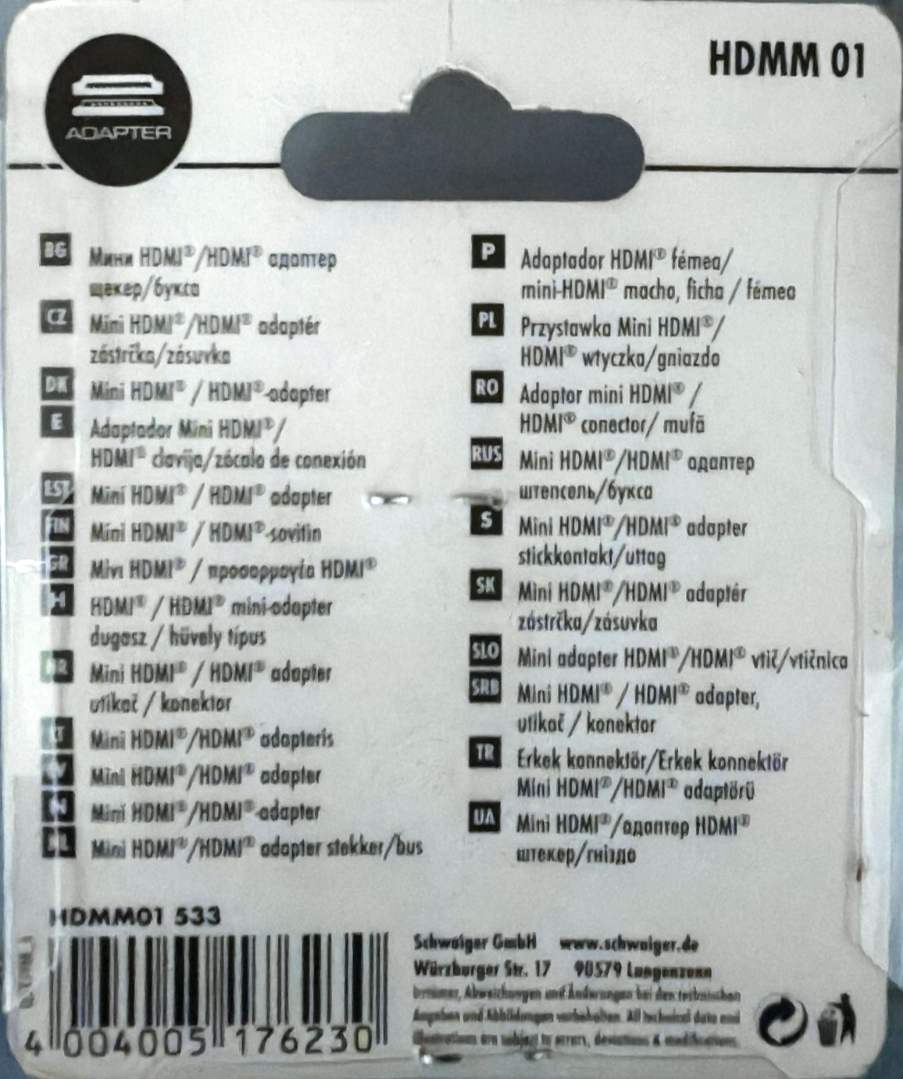 Schwaiger HDMM01 Mini HDMI auf HDMI Adapter 4K Ultra HD Vergoldete Kontakte A5