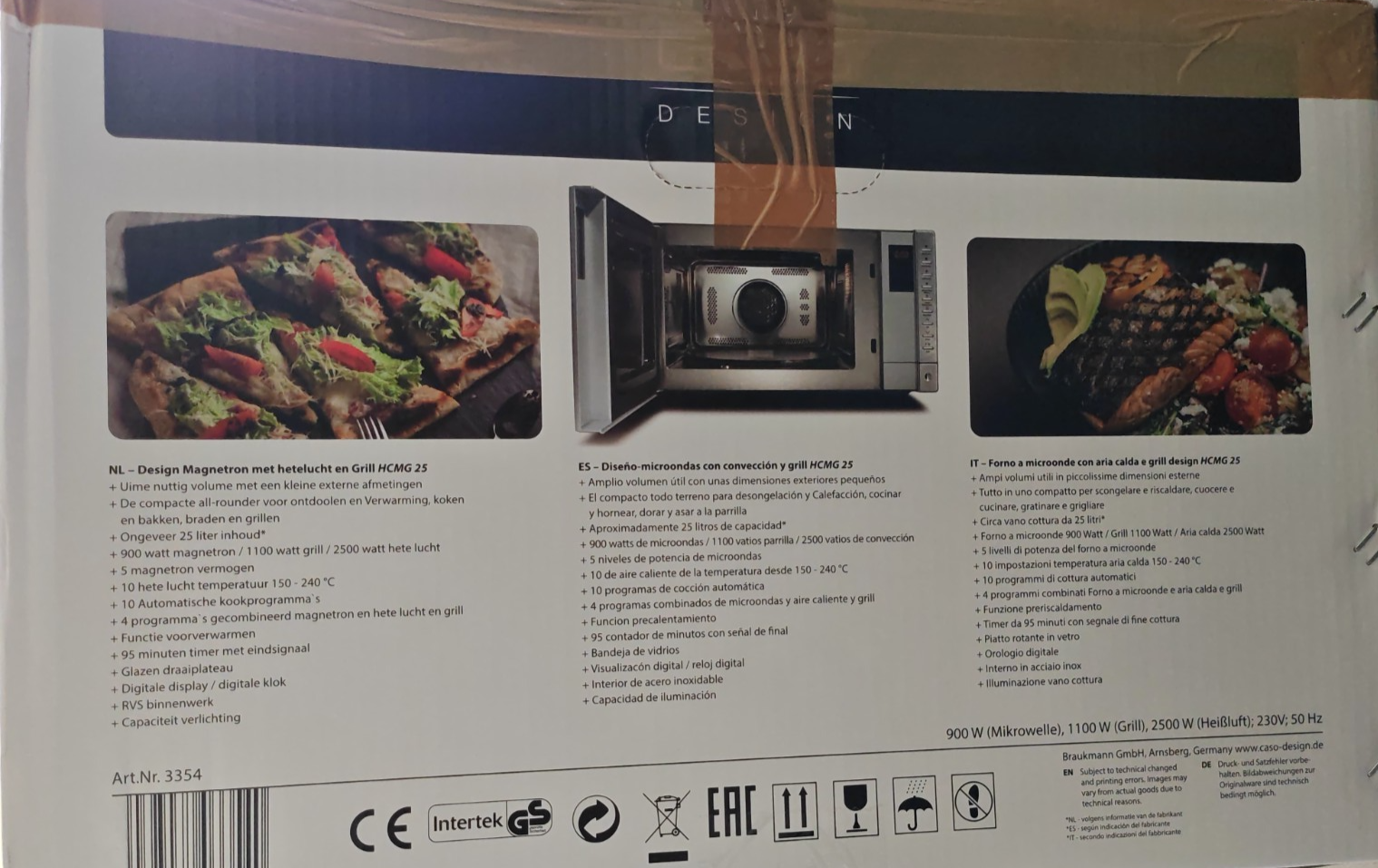 CASO HCMG 25 Mikrowelle Heißluft Grill 25L 900W Edelstahl 10 Programme HA22