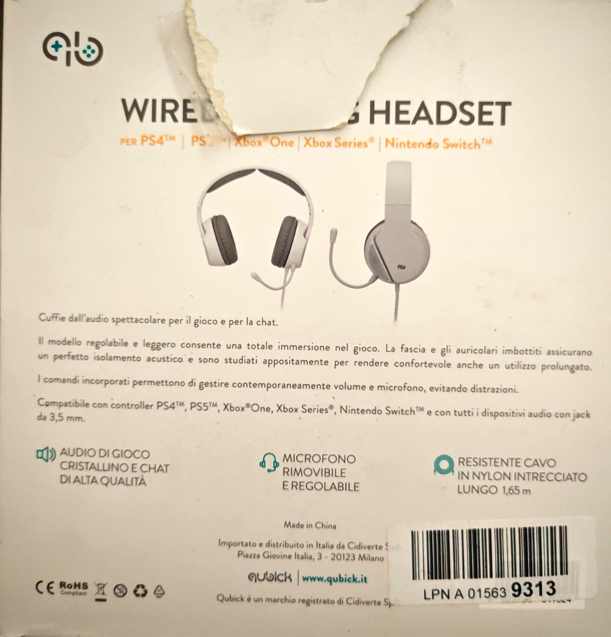 Qubick Wired Gaming Headset PS4 PS5 Xbox One Series Switch 3,5mm Weiß A8