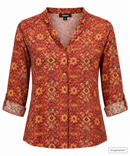 SOULS by Eywasouls Damen Bluse Gr. 44 Terracotta Gemustert Langarm Boho D1