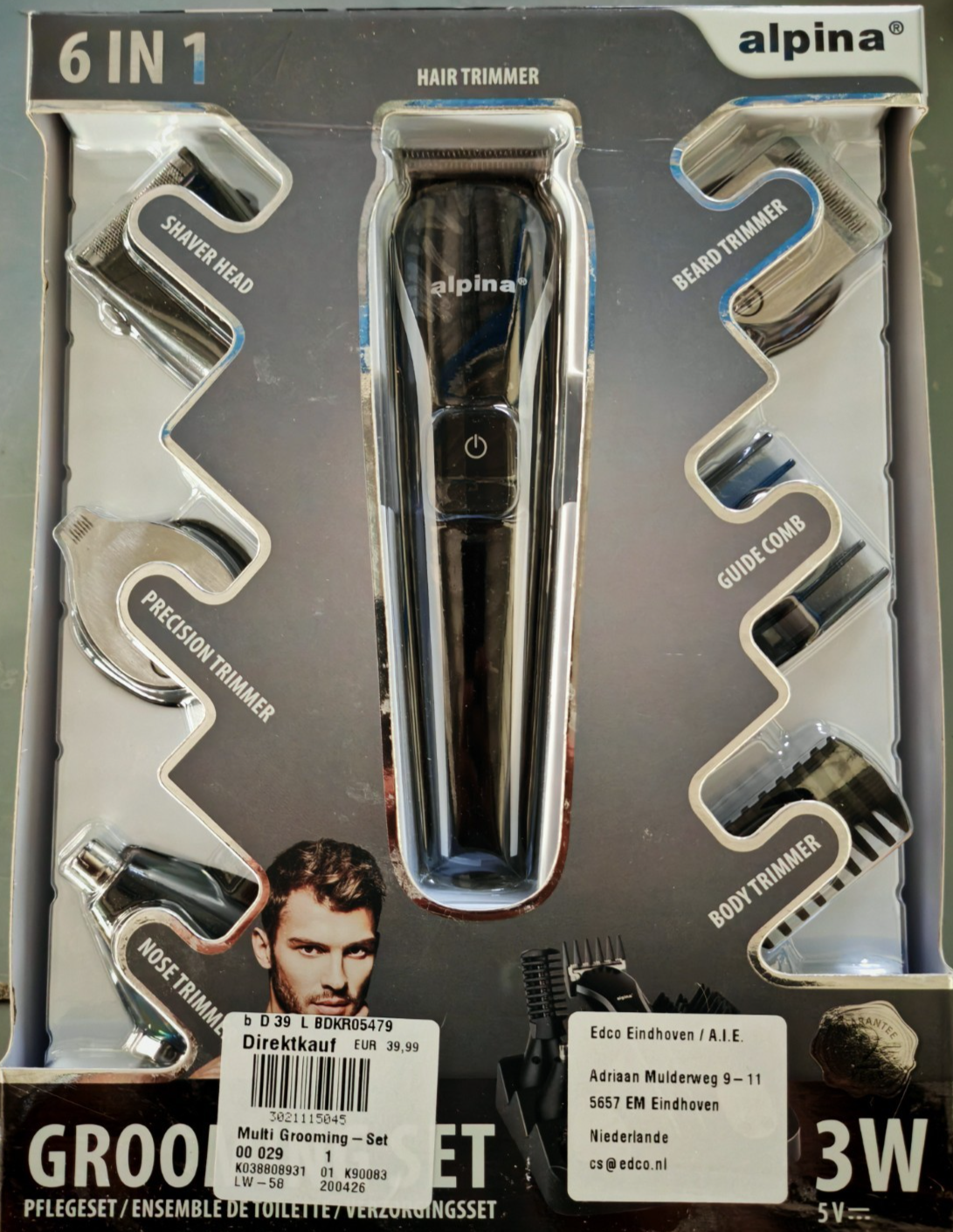 alpina 6in1 Grooming Set Haarschneider Barttrimmer Rasierer 3W Akku Schwarz C-02
