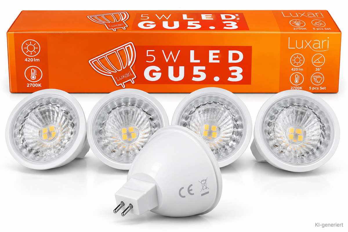 5x Luxari LED GU5.3 MR16 5W 420lm 2700K Warmweiß 38° Spot 12V HA35