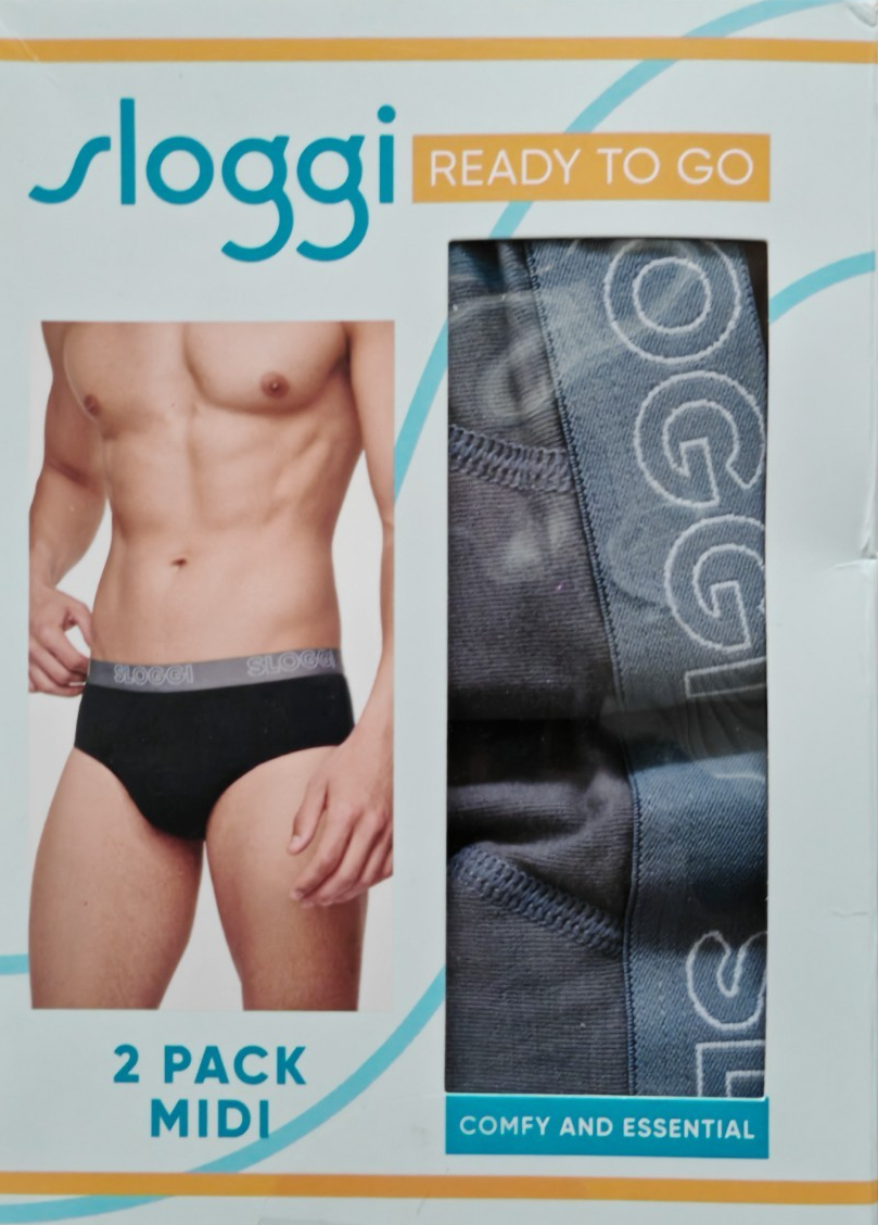 Sloggi Herren Slips 2er Pack Gr. M Baumwolle Grau Midi Unterhosen OEKO-TEX G3