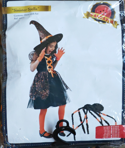 Fantazia Sinister Stella Hexenkostüm Mädchen Gr. 140 Halloween Hexe Kleid Hut