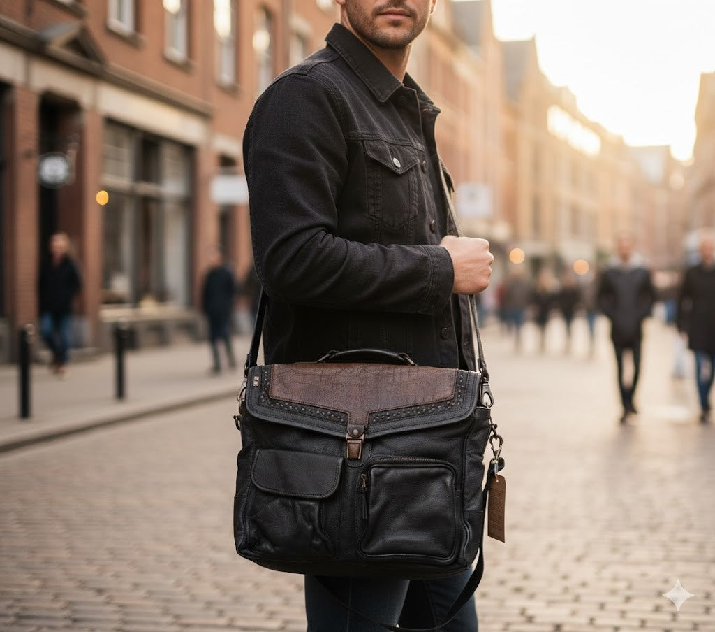 Desiderius Mons Ätna Aktentasche Dark Olive Echtleder Herren Schultertasche H2