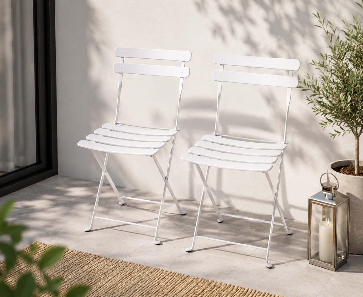 MANO Gartenstuhl 2er Set Weiß Klappstuhl Metall Balkon Terrasse Bistrostuhl  HA6
