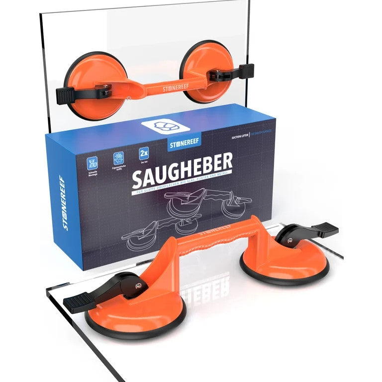 2x STONEREEF Saugheber Saugnapf Glasheber Fliesenheber Vakuumheber Doppel A6