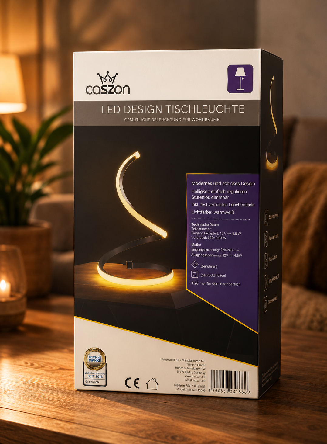 CASZON LED Design Tischleuchte Warmweiß Dimmbar Spirallampe 4,8W 18x18cm HA33
