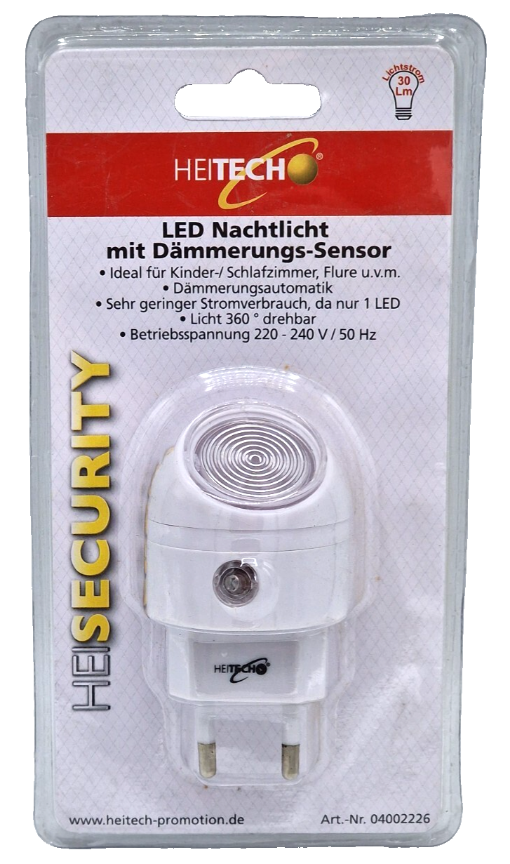 HEITECH LED Nachtlicht mit Dämmerungssensor Steckdose 360° drehbar 30 lm A8