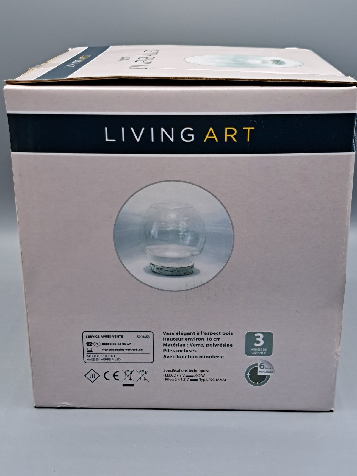 Living Art LED-Vase rund 18 cm Hoch Dekovase Beleuchtung Modern