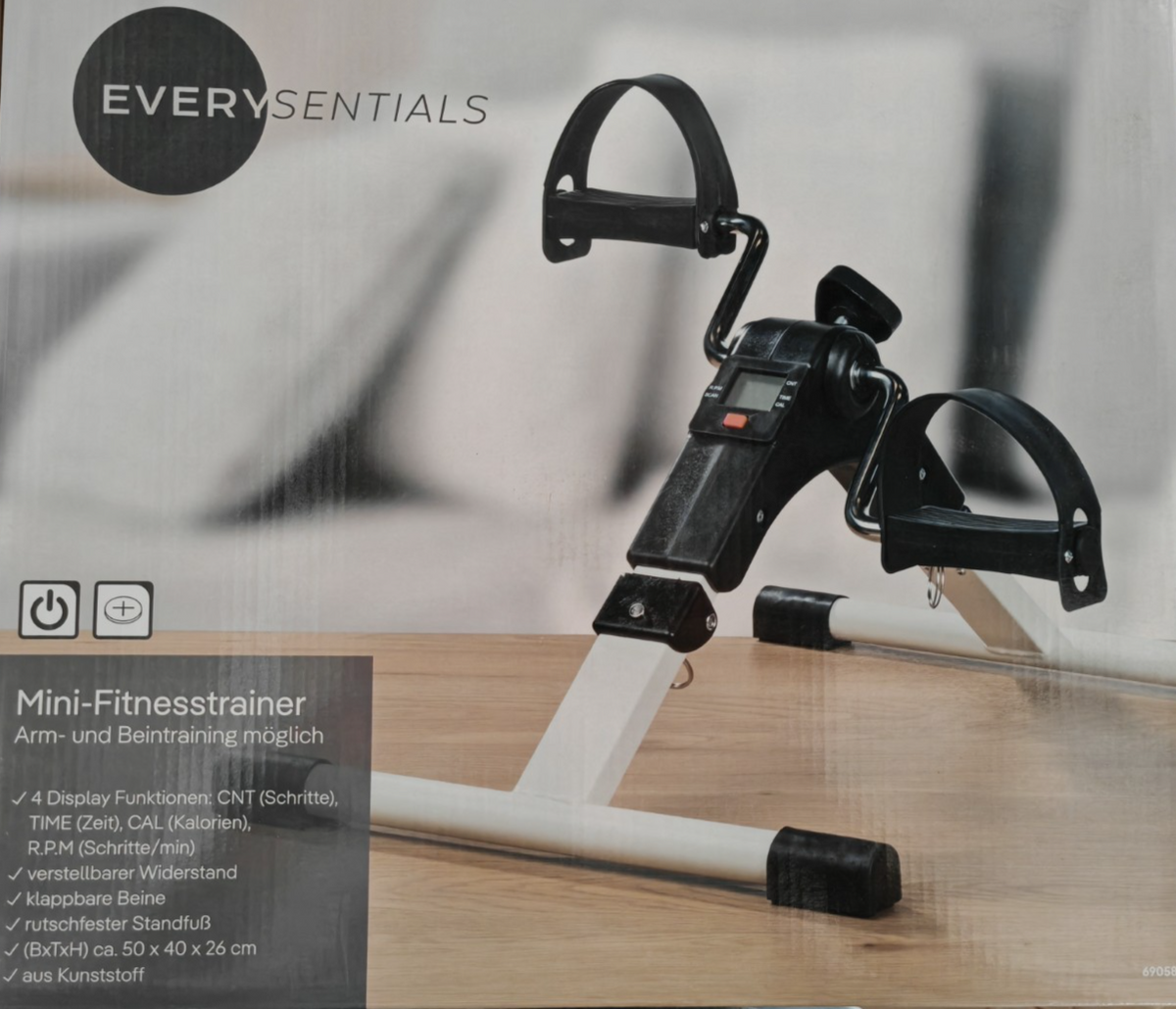 EVERYSENTIALS Mini Heimtrainer Pedaltrainer Arm Bein Fitness LCD klappbar E2