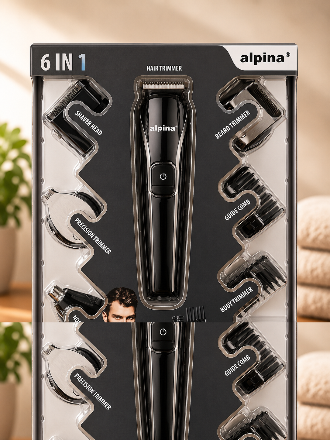 alpina 6in1 Grooming Set Haarschneider Barttrimmer Rasierer 3W Akku Schwarz C-02