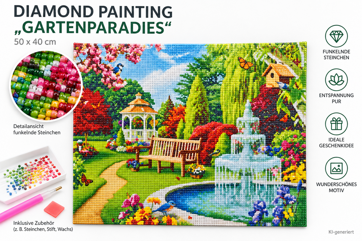 Weltbild Diamond Painting Gartenparadies 50x40 cm Komplettset DIY Mosaikbild D9