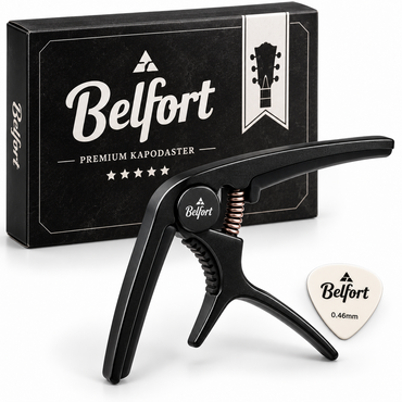 Belfort Premium Kapodaster Gitarre Capo Schwarz inkl. Plektrum 0,46 mm D8