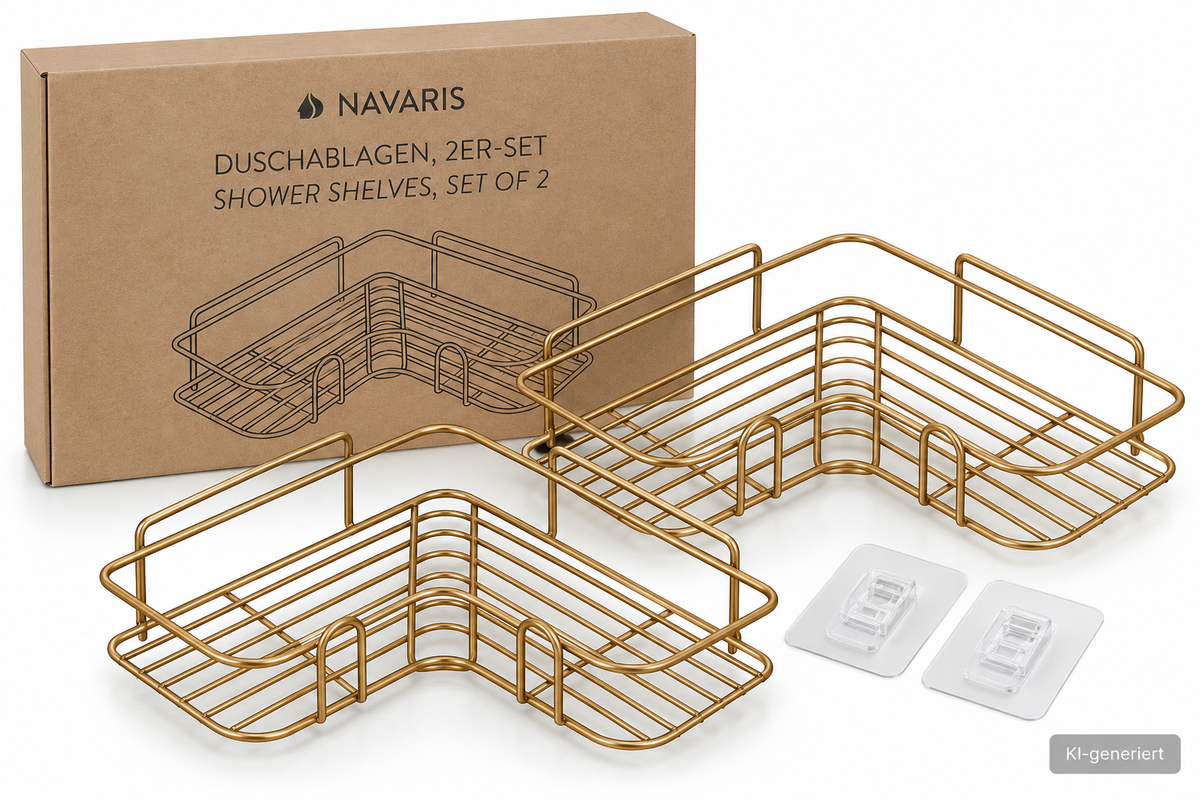 NAVARIS 2er Set Duschablage Gold Eckregal Duschkorb ohne Bohren Badregal E6