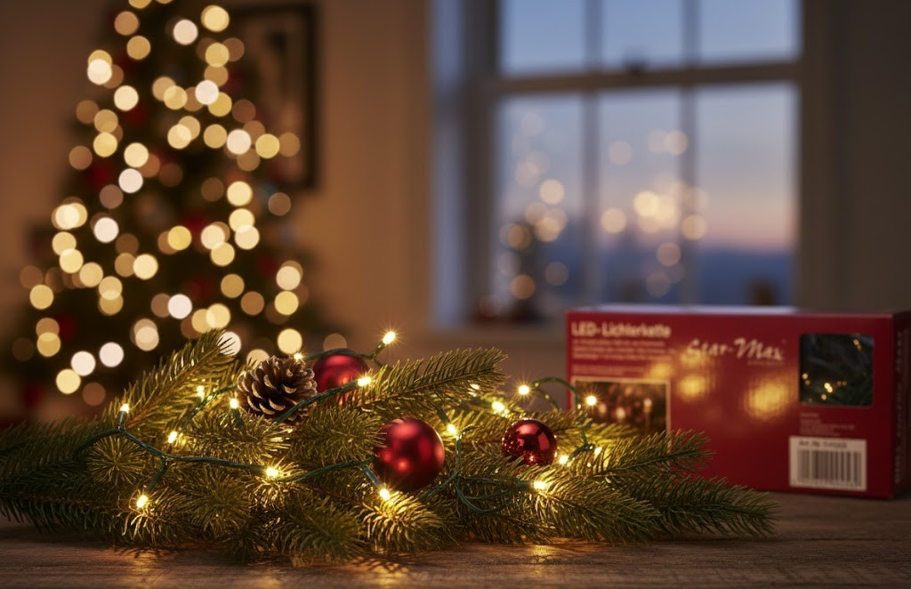 Star-Max LED Lichterkette mit 100 warm-weißen LED's für den Außenbereich