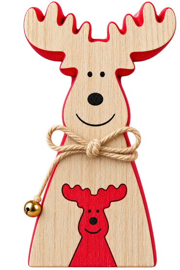 Wenco Holz Rentier Weihnachtsdeko Elch Dekofigur Natur Rot FSC Weihnachten HA21