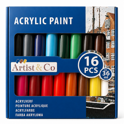 16tlg Acrylfarben Set 16x36ml Künstlerfarben Malfarben Acrylfarbe Malset D9