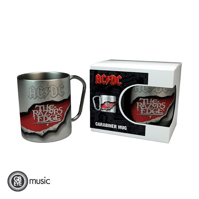 Rockige AC/DC Kaffeetasse mit Karabiner – Perfekt für Camping & unterwegs