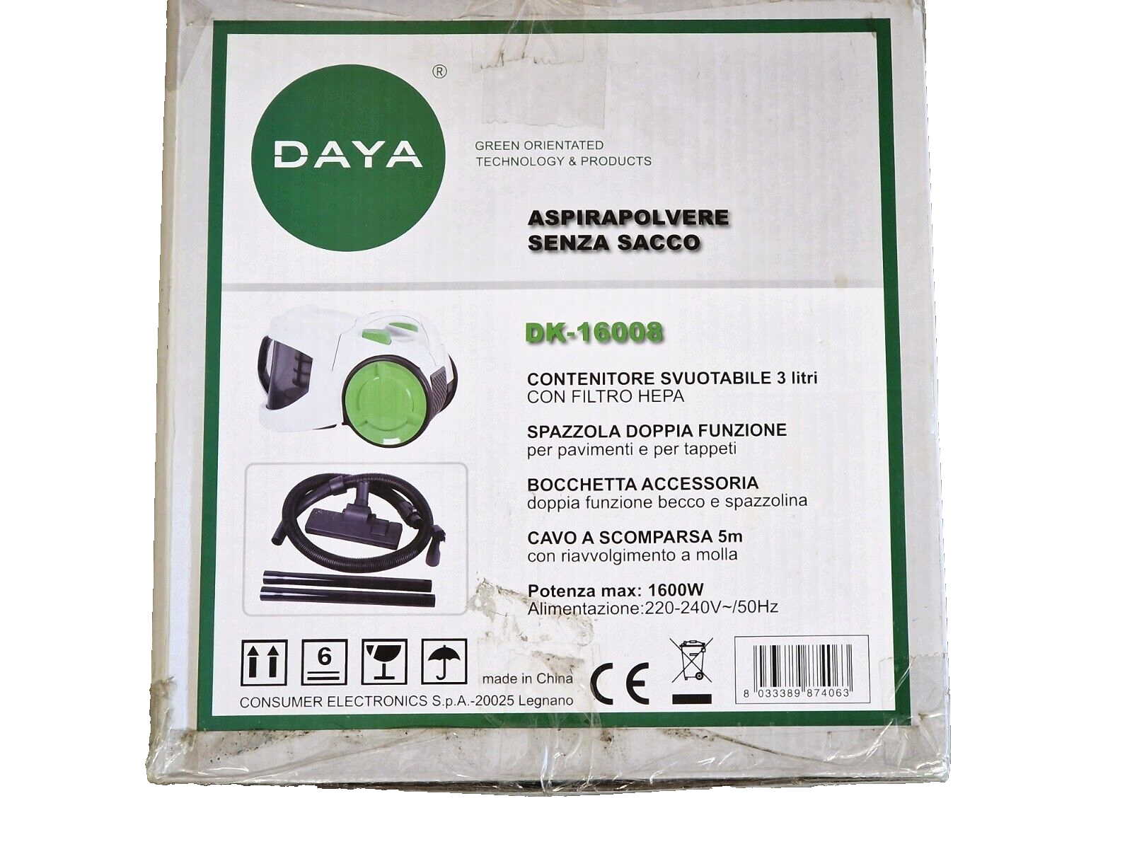 DAYA Aspirapolvere Senza Sacco, Staubsauger, DK-16008, 1600W