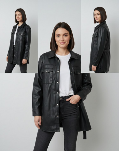Iconic by Marina Hoermanseder Damen Jacke Schwarz Lederoptik elegant
