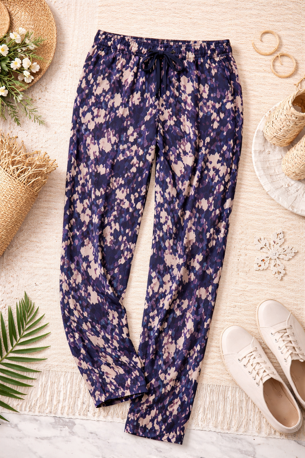 Lyla Damen Loungehose Jogginghose Lila gemustert Sweat-Qualität