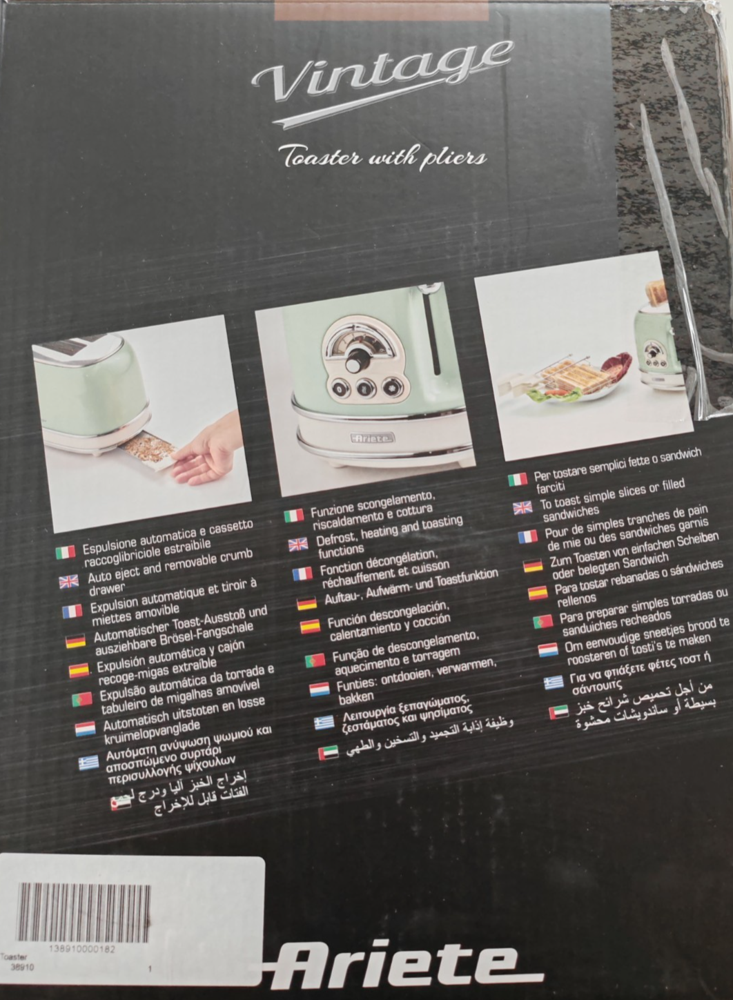 Ariete Vintage 155 Toaster 2 Scheiben Retro 810W Sandwichzangen Grün C5