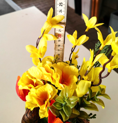 Kunstblumen Gesteck 25 cm Gelb Rot Frühlingsdeko Tulpen Narzissen Tischdeko B3