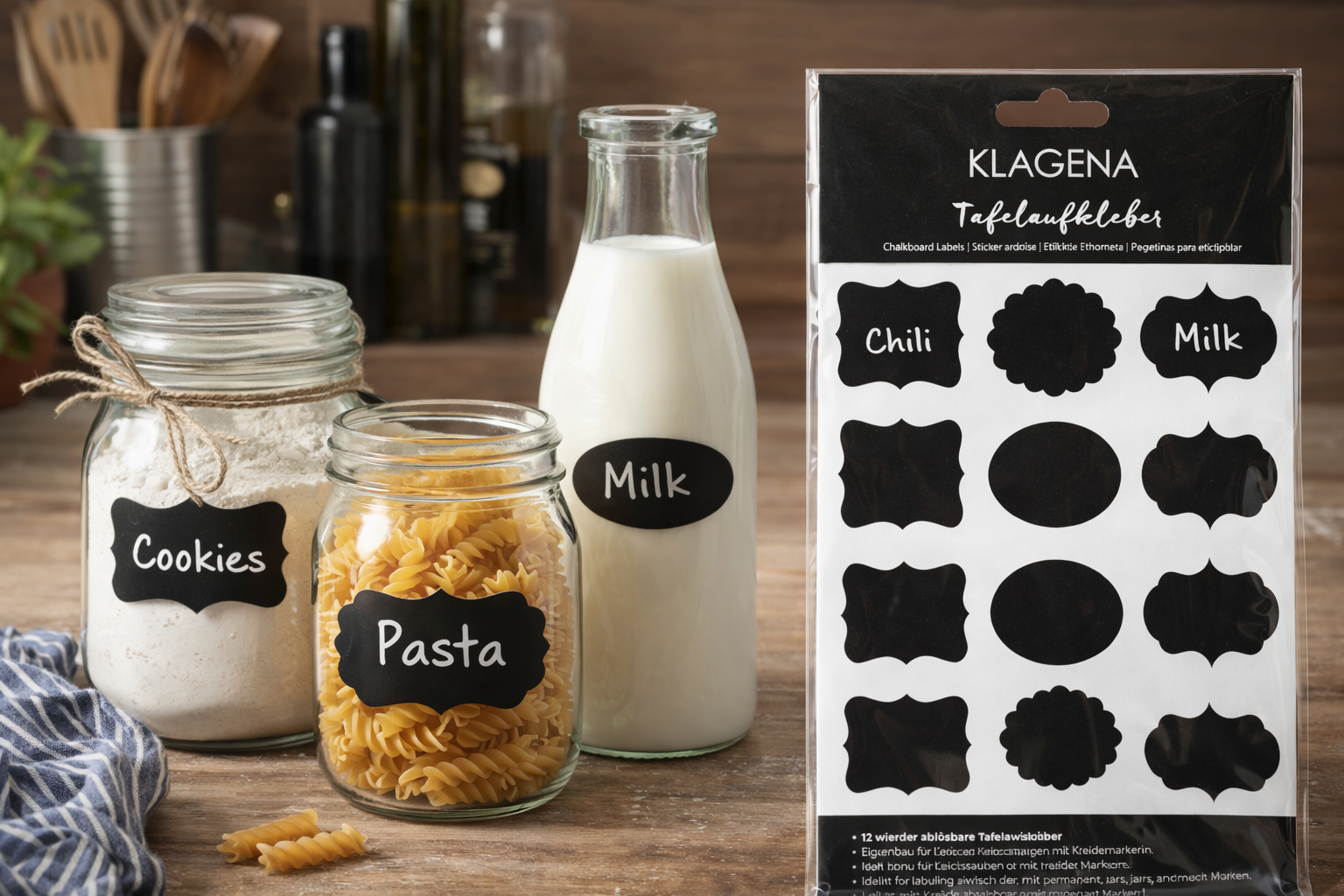 Klagena Tafel Aufkleber Set – 181 Etiketten +  Beschriftung Löschbar