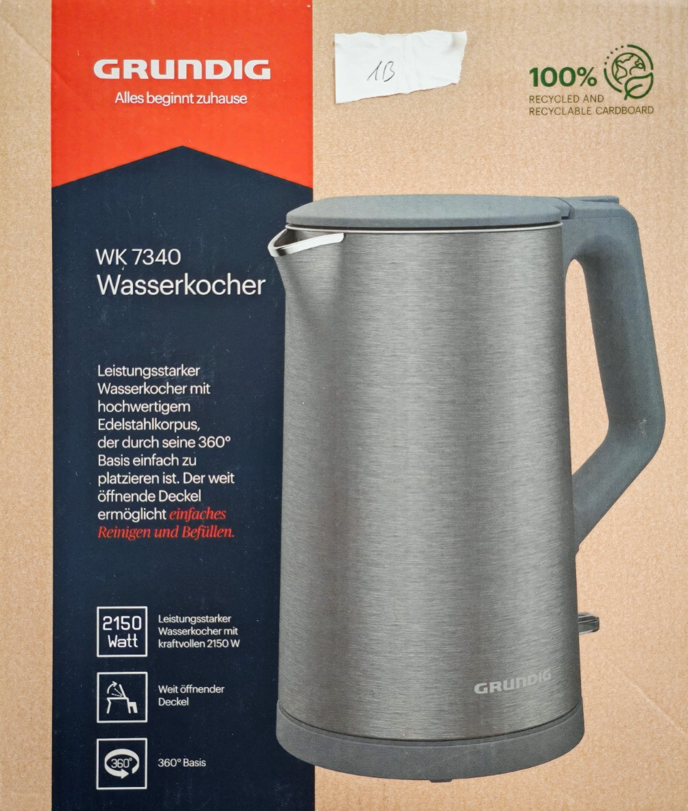 Grundig WK7340 Wasserkocher 1,5L 2150W Edelstahl Dark Inox kabellos HOA5