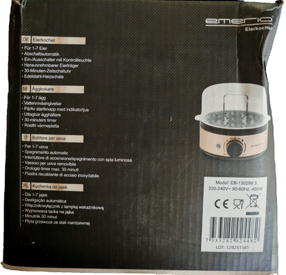 EMERIO EB-130299.3 Eierkocher 1-7 Eier 400W Edelstahl Timer Signalton B04
