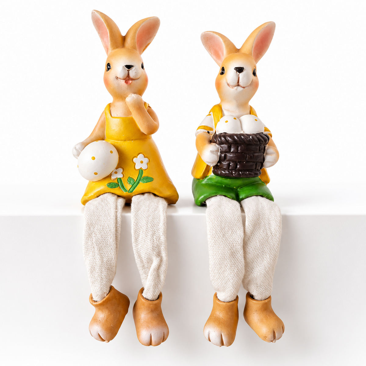 Osterhasen Kantenhocker 2er Set 19 cm Hasenpaar Osterdeko mit Stoffbeinen C3