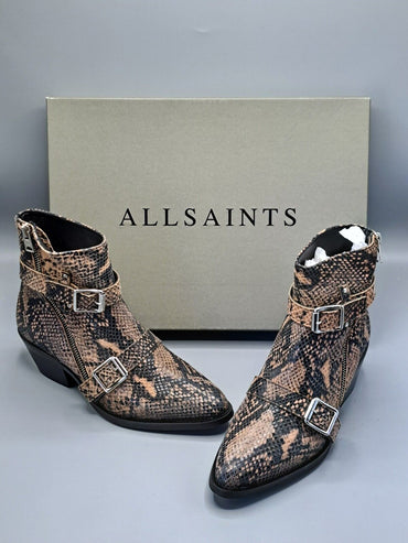 Allsaints Lior - Zip Boot - Calf Snake, Damen, Größe 37, Taupe