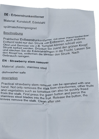 Erdbeerstrunkentferner Edelstahl Kunststoff Erdbeerentstieler Küchenhelfer B6