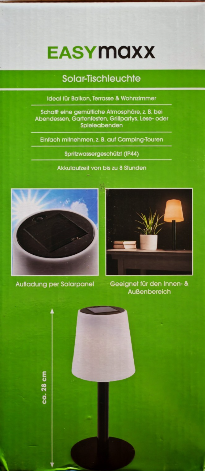 EASYmaxx Solar Tischleuchte LED Warmweiß IP44 Balkon Terrasse 28cm Weiß HA33