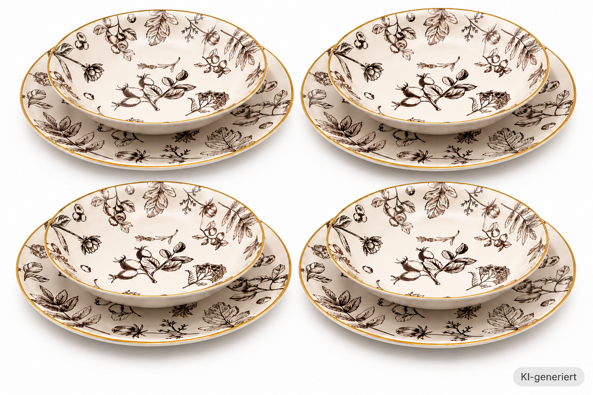 Weltbild Rubin Garten Tafelservice 8tlg Porzellan Teller Set Braun Beige HA17