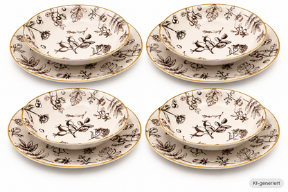 Weltbild Rubin Garten Tafelservice 8tlg Porzellan Teller Set Braun Beige HA17